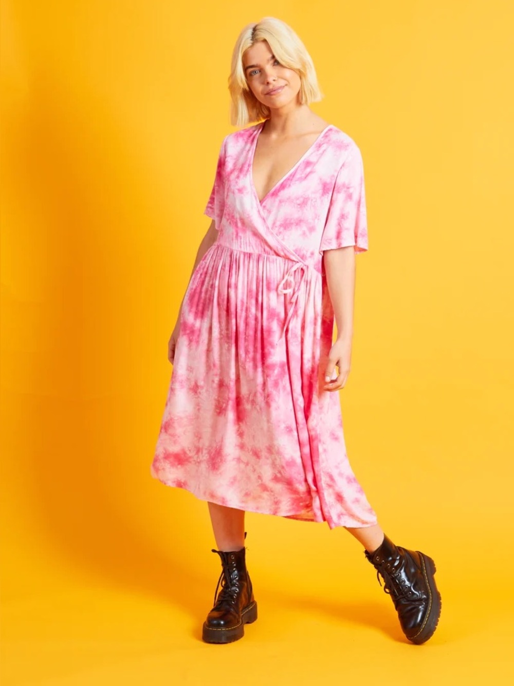 Native Youth Aida pink Tie-Dye wrap midi dress